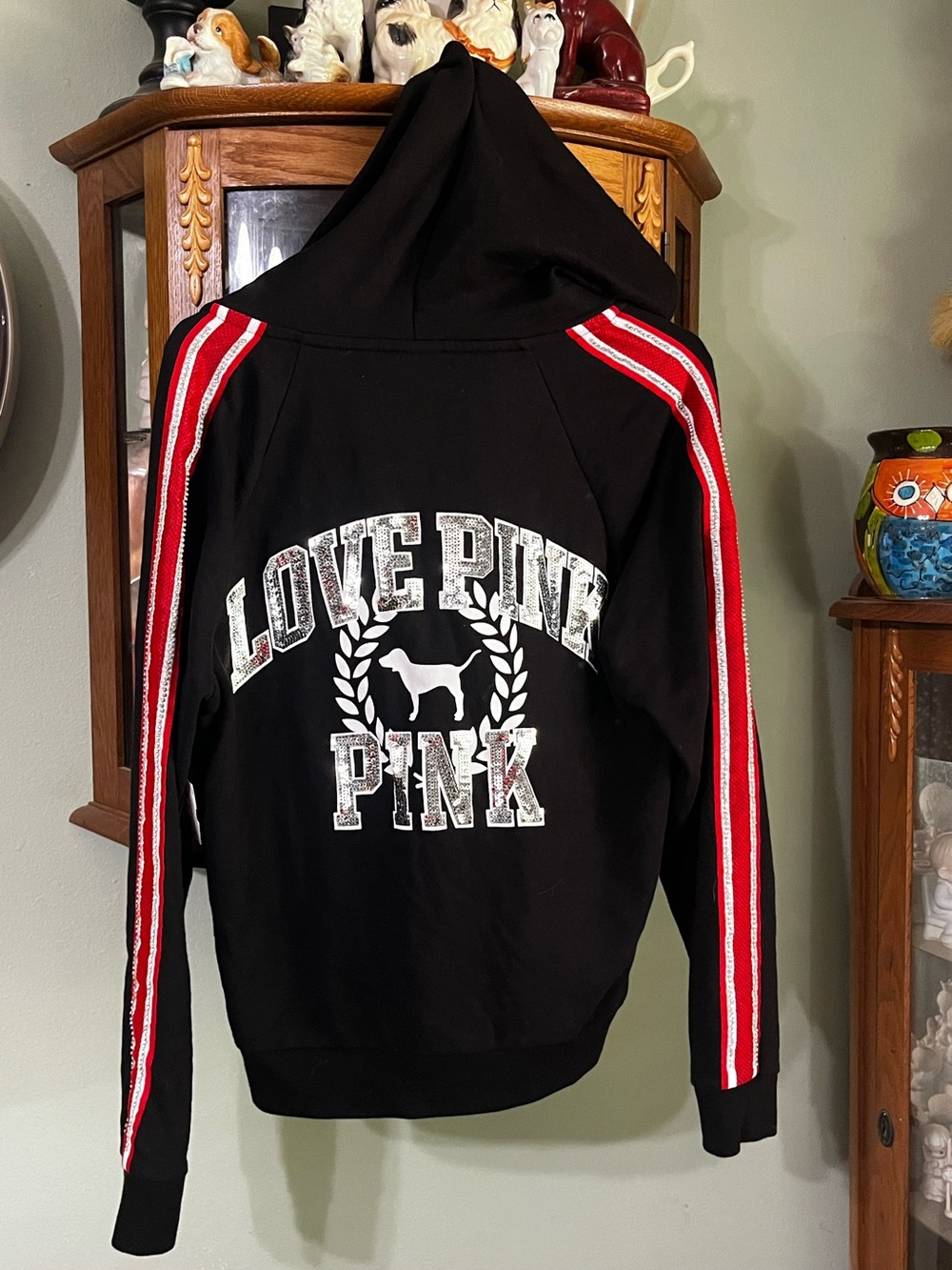 Vintage Victoria’s Secret PINK Silver Bling Sequin Dog Rhinestone Sleeve Hoodie